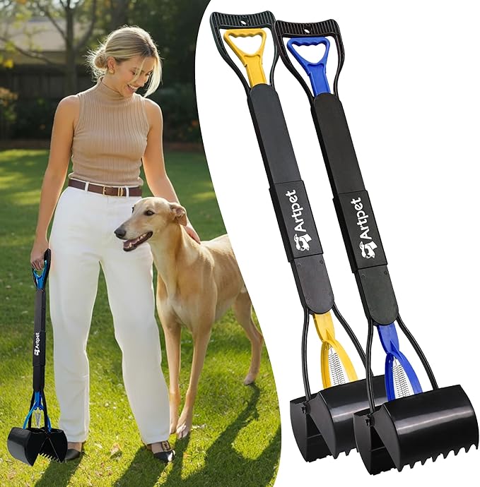 Pooper Scooper for Large Dogs, 32” Long Handle Pet Poop Scoop, Heavy Duty Dog Poop Picker Upper for Yard Grass Gravel Dirt Sand, 2-Pack