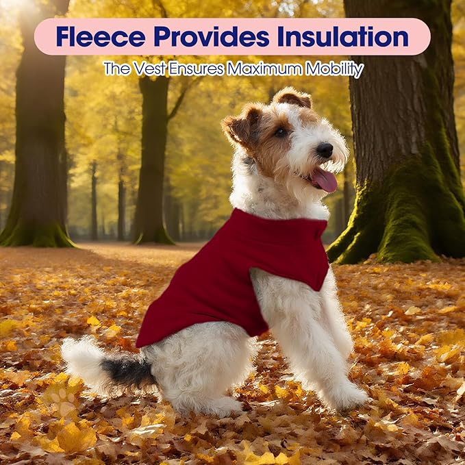 FUAMEY Dog Fleece Vest for Medium Dogs,Warm Stretchy Dog Sweatshirts Pullover with Leash Hole Dogs Sweater Soft Pet Turtleneck Cozy Pet Vest Lightweight Sleeveless Red M