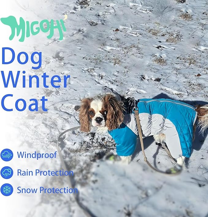 MIGOHI Full Body Dog Coat - Warm Reflective Small Dog Winter Coat with Harness, Turtleneck Fleece Jacket for Dogs,Four-Leg Windproof Puffer Jackets Snowsuit with Zipper for Small Medium Large Dogs,S