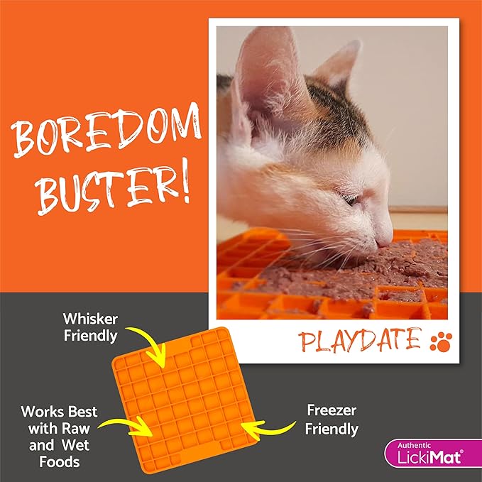 LickiMat Classic Playdate, Cat Slow Feeder Lick Mat, Boredom Anxiety Reducer; Perfect for Food, Treats, Yogurt, or Peanut Butter. Fun Alternative to a Slow Feed Cat Bowl or Dish, Turquoise