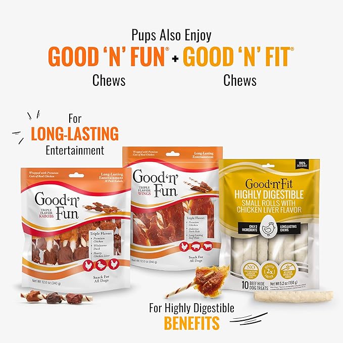 Good 'n' Tasty Triple Flavor Puree Mix-Ins Dog Food Topper Treats for All Dogs, 7 Count, Easy Single-Serve Portions, Added Protein with Duck, Beef and Rabbit, No Chicken Added