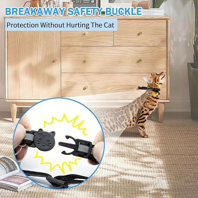 Personalised Cat Collar Adjustable Reflective Nylon with Cat Pattern Breakaway, Safety Quick Release, Bell, Custom Stainless Steel Name Tag & ID Number Plate (8"-10.6", Multiple Colors)