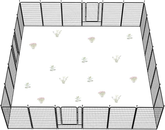FXW Garden Fence Outdoor for The Yard – 50in(H) x 62.6ft(L) Heavy Duty Metal Animal Barrier for Dog and Rabbit, Decorative Dog Fence, 24 Panels, Black