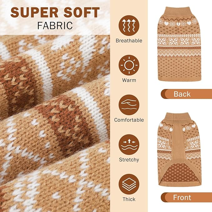 SCENEREAL Dog Sweaters for Small Dogs - Soft, Warm Turtleneck Small Dog Sweater, Ugly Knit Dog Christmas Outfits for Dachshund, Chihuahua, Pug, Yorkie,Winter Pet Clothes Male Female,Khaki