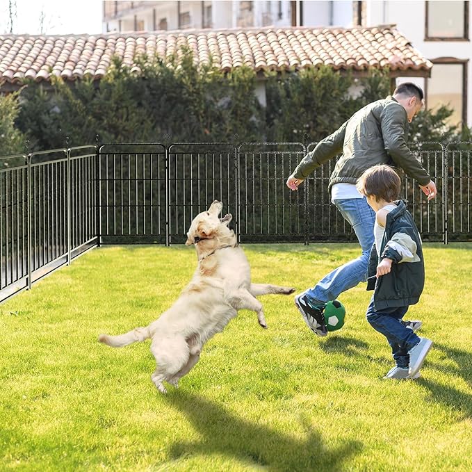 Square Steel Pipe Dog Fence Outdoor 16 Piece Panels 40" Height Anti-Rust Heavy Duty Dog Playpen with Doors Portable for Yard RV Camping, Total 36FT, 103 Sq.ft, Snowy Black