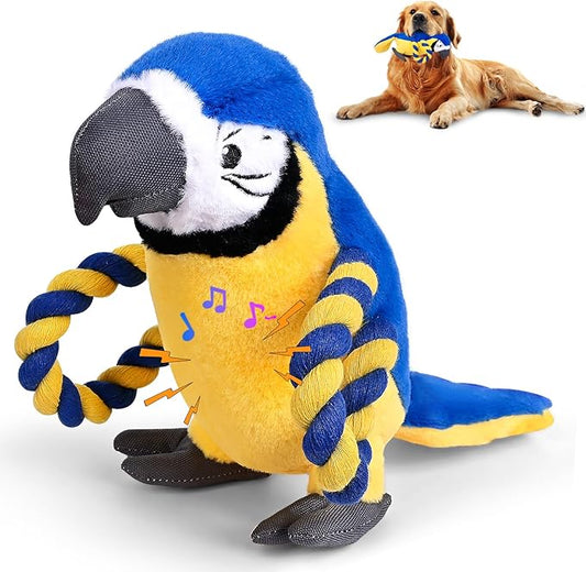 Squeaky Parrot Dog Toy with Rope Wings, Tug of War & Chew Interactive Plush Bird Toy for Small Medium Dogs, Indoor Puppy Play