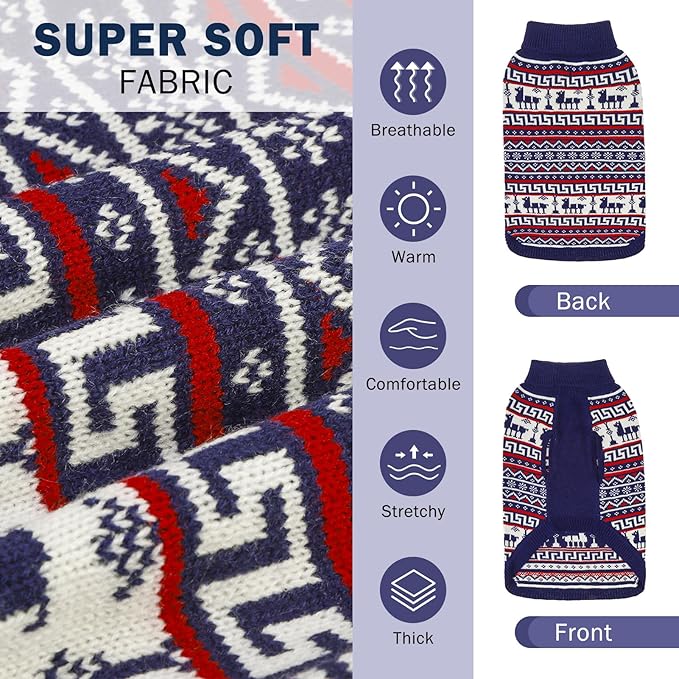 SCENEREAL Turtleneck Dog Sweater for Small Medium Large Dogs Girls Boys, Knit Pet Pullover Puppy Clothes Cold Weather Coats, Holiday Outfits Sweatshirt for Christmas, Navy S