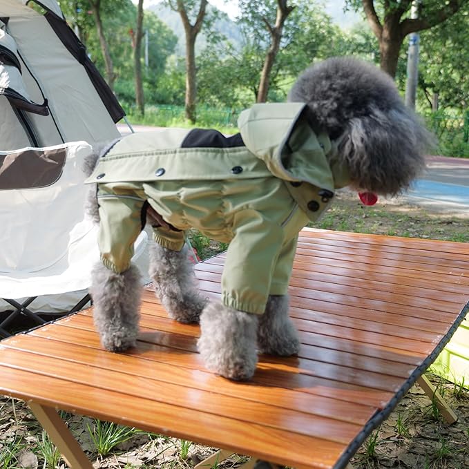 LOVELONGLONG Waterproof Dog Raincoat with Removable Hood – Outdoor Full Body Dog Jacket, Windproof Snowproof Shell Suit – All Season Pet Rain Gear Sage Green 4XL
