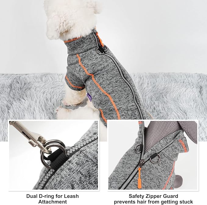 cyeollo Fleece Dog Jacket Coat Lightweight Dog Jackets Reflective Pet Sweater Zip Up Warm Winter Coats for Medium Large Dogs Clothes Pet Apparel