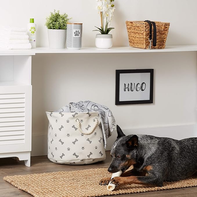 Bone Dry 5511 Pet Storage Collection Paw and Bone Print, Medium Round, Gray