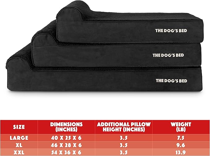 The Dog’s Bed Orthopedic Headrest Dog Bed XXL Black Plush, Memory Foam, Pain Relief for Arthritis, Hip & Elbow Dysplasia, Post Surgery, Lameness, Waterproof Washable Cover
