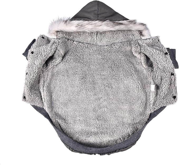 Warm Dog Hooded Trench Coat Windproof Parka Jacket for Cold Weather (M, Black Grey)