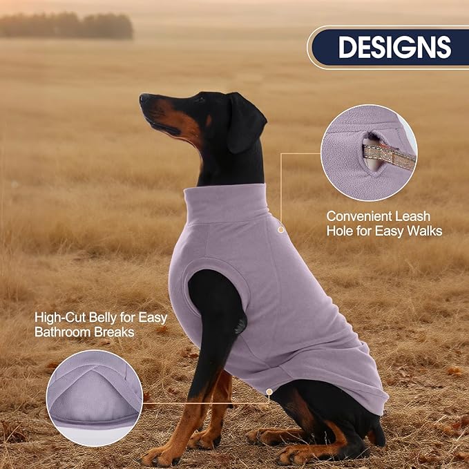 IECOii 2 Pack Fleece Dog Sweaters - Warm & Soft & Stretchy, Coat for Cold Weather, Medium Dogs Boy Girl Fleece Sweaters for Home, Trips, and Walks (Size L,Dark Purple & Light Purple)