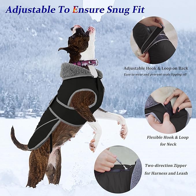 Dogcheer Dog Winter Jacket,Fleece Collar Cold Weather Clothes with Thick Padded, Reflective Sweater Waterproof Windproof Pet Warm Vest for Small Medium Large Dogs, XL(Chest Girth 26.8-34.6,Back 20.5)