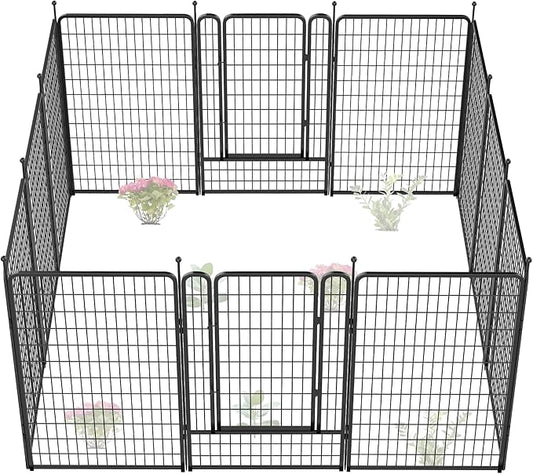 FXW Garden Fence Outdoor for The Yard – 50in(H) x 31.3ft(L) Heavy Duty Metal Animal Barrier for Dog and Rabbit, Decorative Dog Fence, 12 Panels, Black