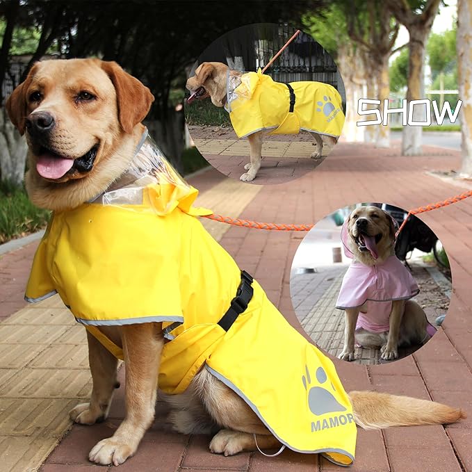 MAMORE Dog Raincoat Waterproof, Lightweight Adjustable Dog Rain Coat Hooded Poncho with Reflective Strip for Large Medium Small Dogs(Light Blue, X-Large)