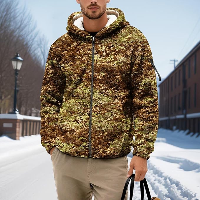 Men's Camouflage Hunting Fleece Lined Hoodie Camo Jackets Zip Up Long Sleeve Casual Winter Coats Hood Outerwear