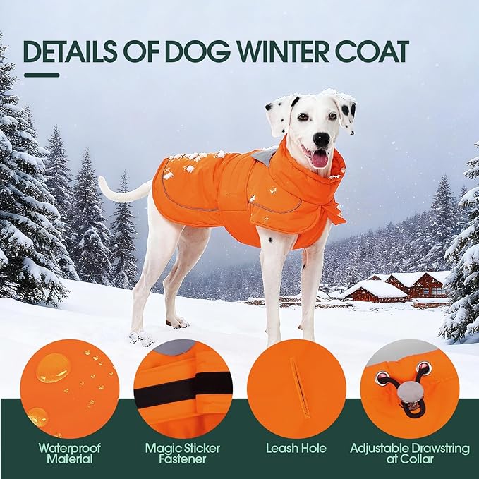 Kuoser Dog Jacket, Dog Coats for Medium Dogs, Warm Pet Winter Coat Jacket, Adjustable Fleece Pet Puffer Vest, Windproof Waterproof Doggie Raincoat Snowsuit Outfits with Reflective Strips