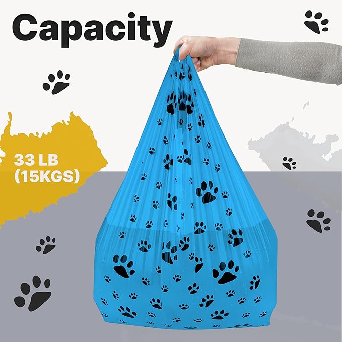 T-Shirt Bags – Paw Print Design Blue Color - 100 Pack - Thank You & Shopping Bags - Cat or Dog - 22" L x 12" W x 7" Plastic (Blue, 100)