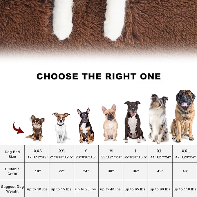 Bedfolks Waterproof Crate Bed, Plush Pad With Removable Cover, Faux Fur for Small Dogs and Cats, Fluffy Washable Kennel Bed 17"x12", Solid Brown