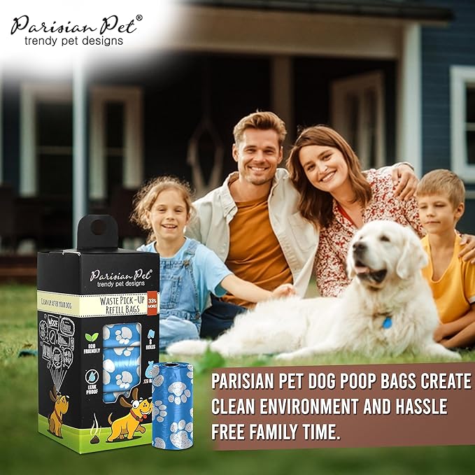 Parisian Pet Ecofriendly Dog Poop Bags Rolls - 160 Count Unscented Poop Bags for Dogs - Leakproof, Extra Thick, 8 Dog Waste Bags Refill Rolls - Blue Doggie Poop Bags - Fits All Dispenser