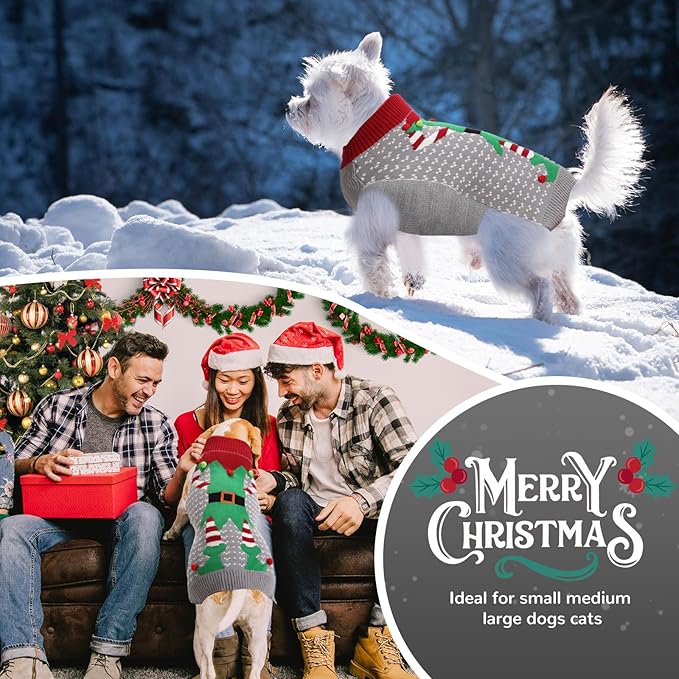 PETCARE Dog Christmas Sweater Ugly Elf Clown Cat Sweater Vest Pet Jumper Grey Green Holiday Dog Clothes Puppy Sweaters for Small Medium Large Dogs Cats Fall Winter Outfits Xmas Dogs Costume,XX-Small