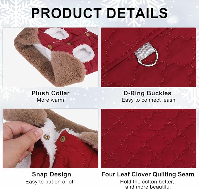 BEAUTYZOO Winter Dog Vest Coat with Harness Built in, Warm Puppy Jacket for Small Medium Dogs, Lightweight Cold Weather Small Dog Coat, Fleece Puffer Vest Windproof Snowproof Pet Clothes, Wine Red S