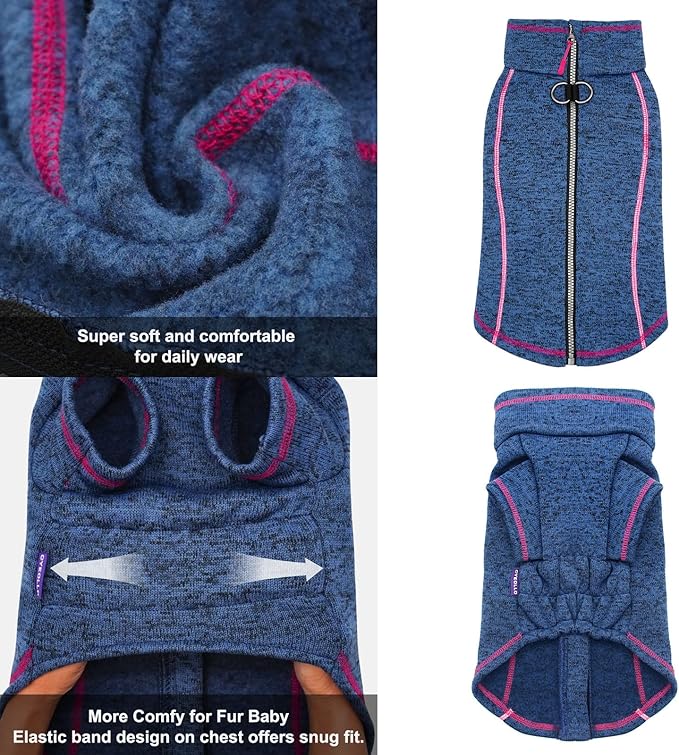 cyeollo Dog Coat Fleece Dog Sweater Reflective Jackets with D Ring Warm Lightweight Doggie Sweaters Zip Up Pet Clothes for Small Dogs