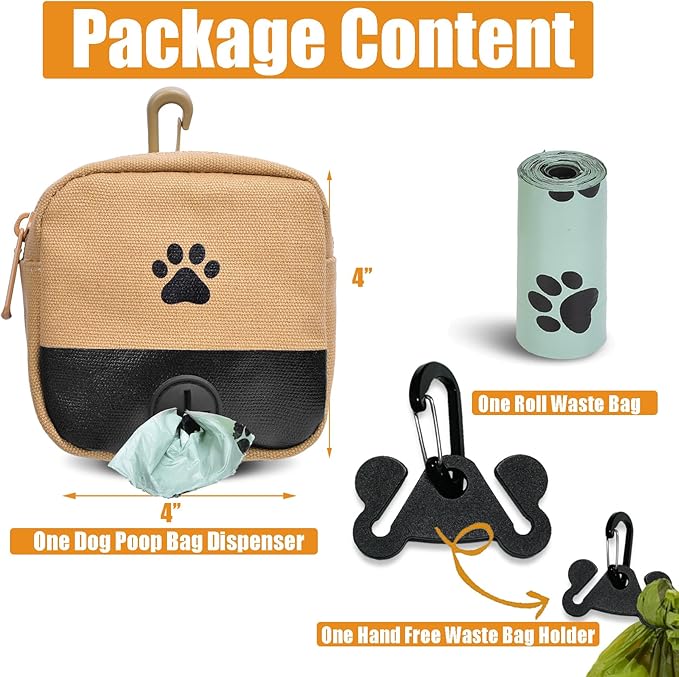 Dog Waste Bag Dispenser Pet Poop Bags Holder for Doggie Waste Bags Dispensers Soft Fabric Zipper Small Doggy Puppy Pouch for Leash Accessory Attachment with Carrier,No-KaqiXFB