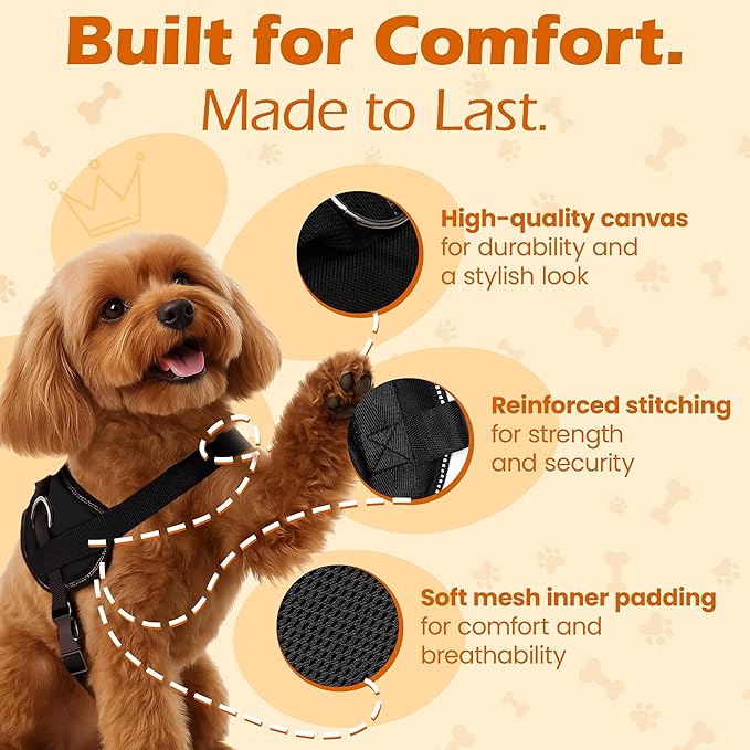 Bark Appeal Black No-Pull Dog Harness for Small to Medium Sized Pets – Adjustable, Reflective Vest with 3 Leash Clips for Added Control, Easy Walks & Training – Medium