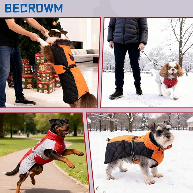 Dog Coat Dogs Winter Coat- Fleece Lined,Water-Resistant,Convertible Collar,Back Reflective Strip&Easy to Wear for Outdoor Walking Dog-Jacket(Orange, XXX-Large)