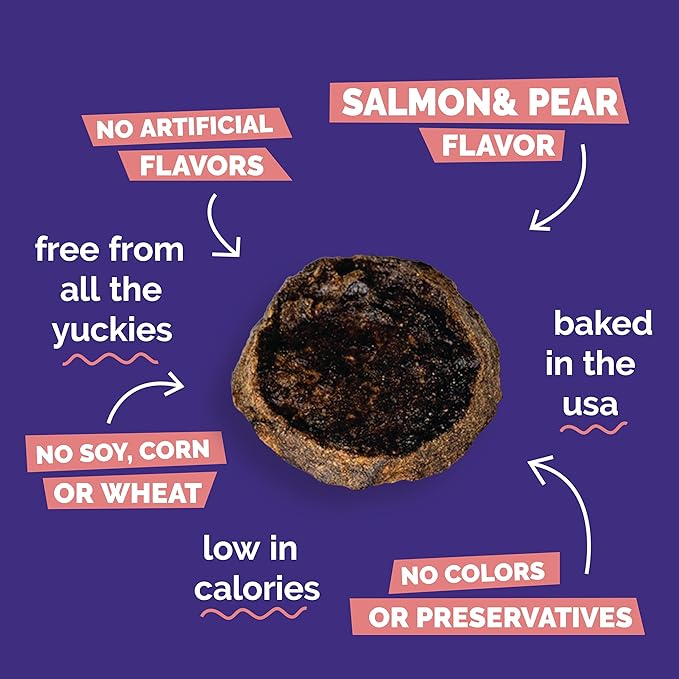 Fruitables Whole Jerky Bites, Healthy Dog Treats, Puppy Essentials, Jerky Dog Treats, Made in the USA, No Artificial Ingredients, Alaskan Salmon & Pear Flavor, 5oz