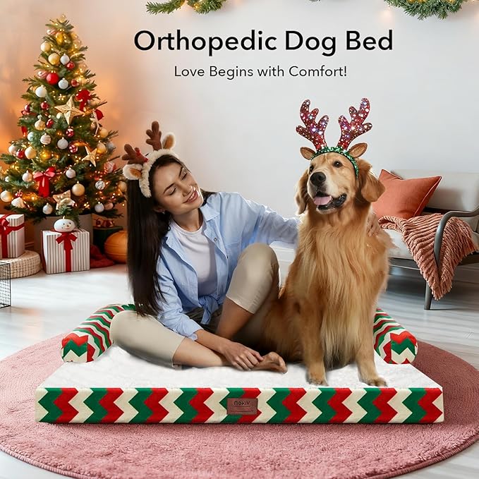 Christmas Dog Bed Large Sized Dogs-Orthopedic Waterproof Dog Beds,Comfort Pets Couch Sofa with Washable Removable Cover,Christmas Holiday Themed Pet Bed for Large Cat Dogs