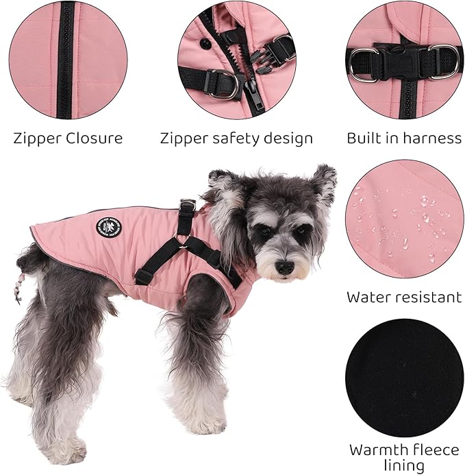 Norbi Dog Coat - Winter Jacket with Built-in Harness, Adjustable for Small to Large Dogs, Warm for Cold Weather