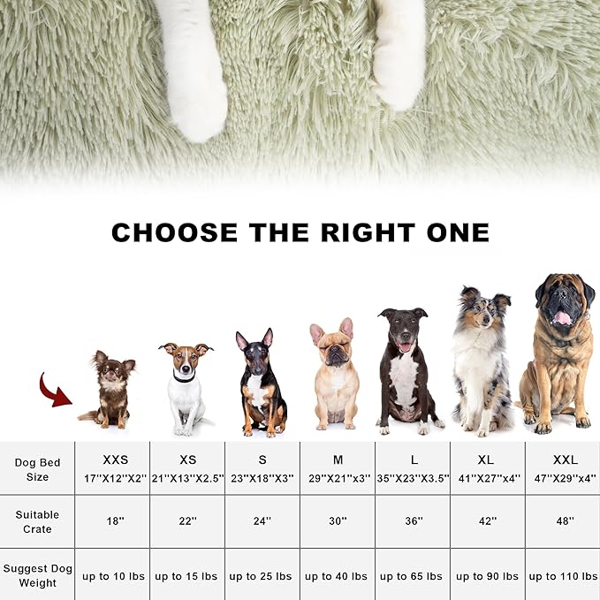 Bedfolks Waterproof Crate Bed, Plush Pad With Removable Cover, Faux Fur for Medium Dogs, Fluffy Washable Kennel 29"x21", Sage Green
