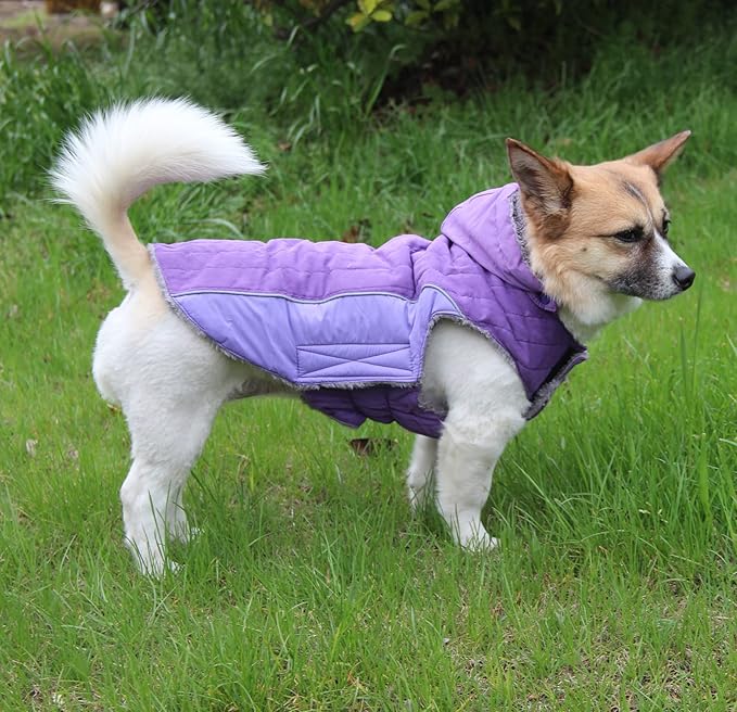 Fleece Dog Hoodie for Large Dogs Super Warm Doggie Jacket for Cold Winter Dog Coats,Purple XXXL