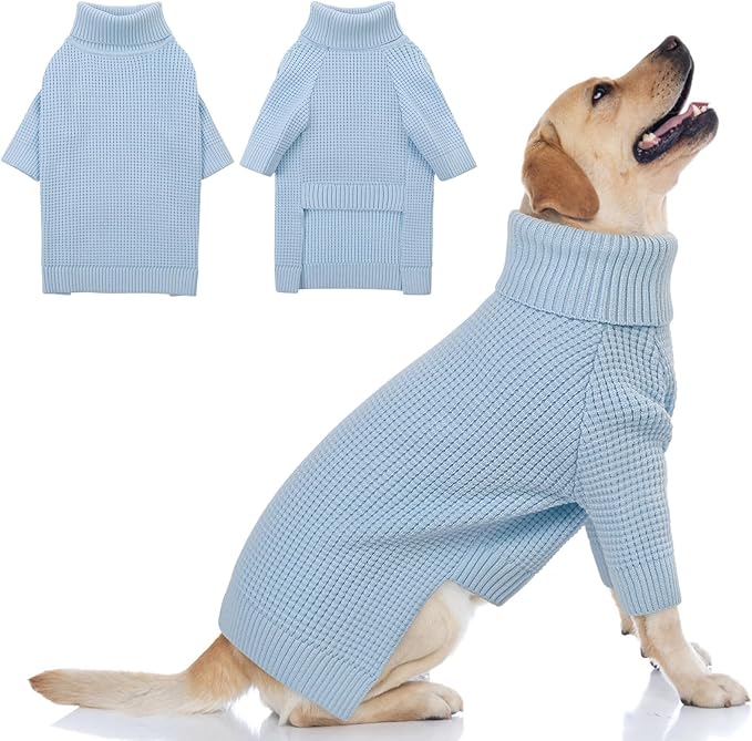Queenmore XXL Dog Sweater, Dog Sweaters for Large Breeds, Turtleneck Pet Sweaters, Cold Weather Doggie Sweatshirt, Extra Large Pet Sweaters, Blue 2XL
