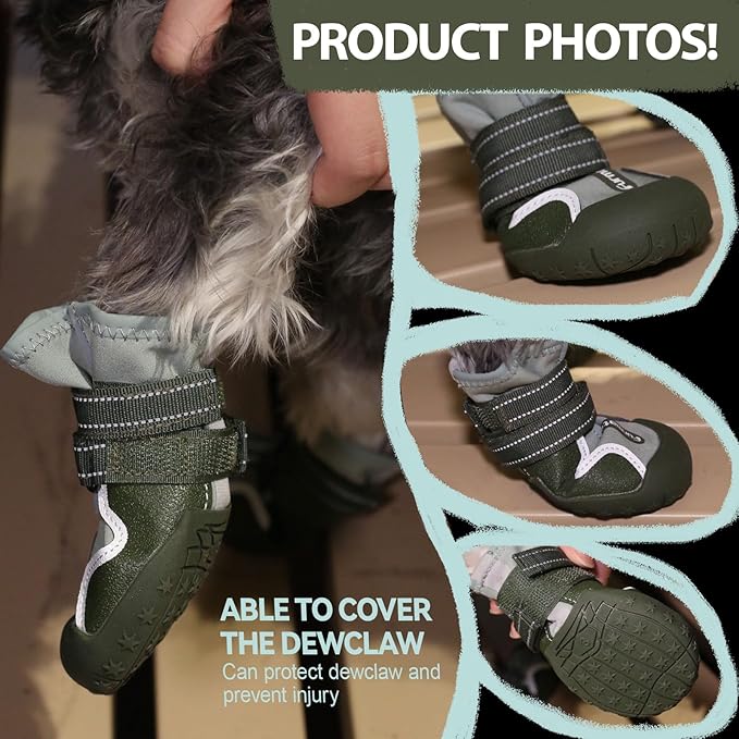 Dog Shoes for Large Small Medium Dogs,Dog Booties for Indoor Hardfloors Anti-Slip,Reflective Strip Waterproof Dog Boots & Paw Protectors for Outdoor Walking Hot Pavement,Winter Snow (Green-8)