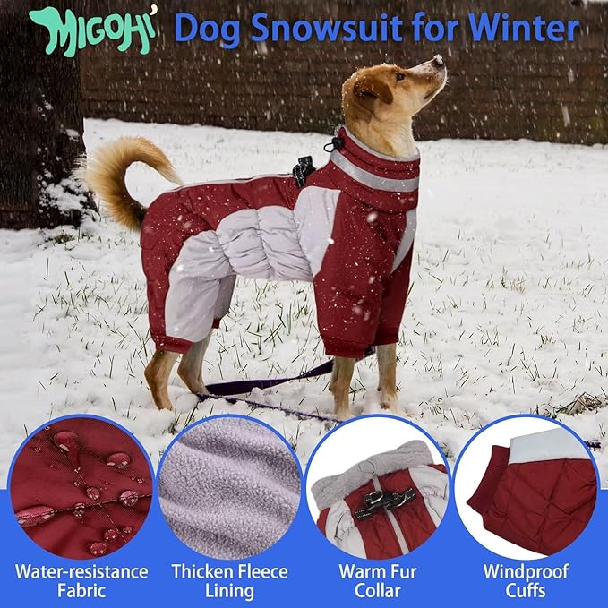 MIGOHI Full Body Dog Coat - Warm Reflective Small Dog Winter Coat with Harness, Turtleneck Fleece Jacket for Dogs,Four-Leg Windproof Puffer Jackets Snowsuit with Zipper for Small Medium Large Dogs,XS