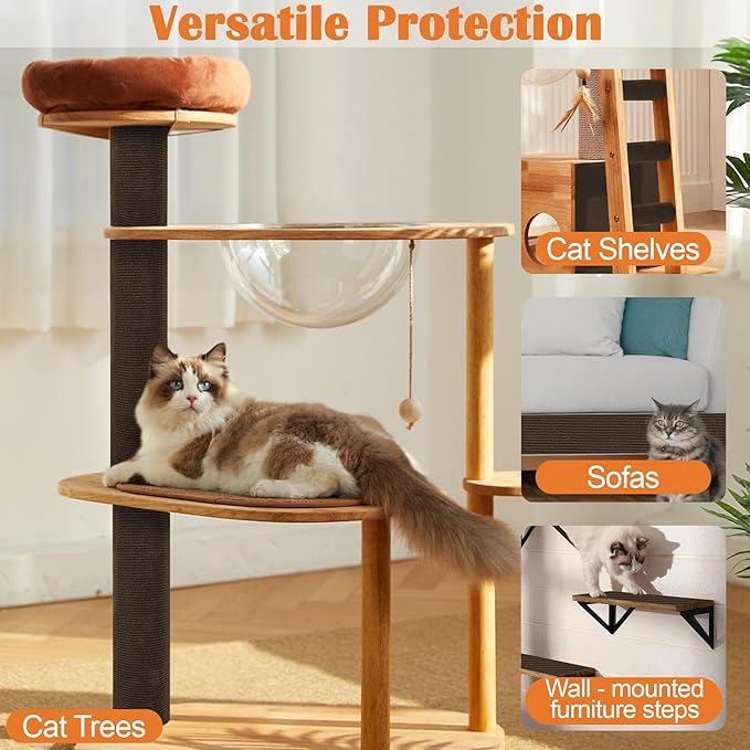 Cat Scratch Furniture Protector - 100" x 17" Trimmable Self-Adhesive Cats Claws Scratch Pads, DIY Cat Climbing Couch Protector for Scratch Post Cat Tree Replacement Indoor (Brown)