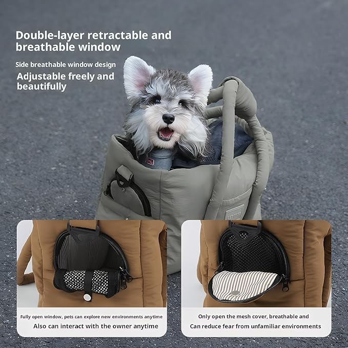Dog Walking Bag Sling, Dog Carrier Purse with Safety Leash Clip,Warm Soft Sided Pet Carrier Purse for Small Medium Dogs Cats Portable Hands-Free Shoulder Tote for Outdoor Travel (Grayish Green)