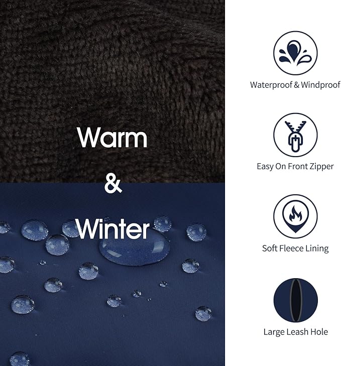 IECOii XXL Winter Coat for Large Dogs, Fleece Waterproof Jacket, Extra Large Zippered Puffer Vest for Male Female Dogs, XX-Large