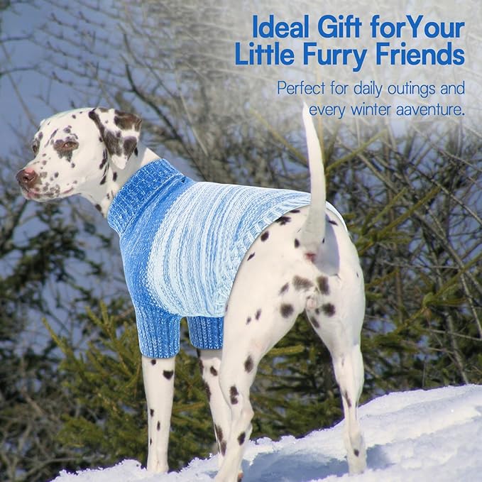 Queenmore Knitted Pullover Dog Sweater,Turtleneck Pet Cat Sweater,Cold Weather Puppy Clothes Stitching Knitwear with Leash Hole for Small Medium Dogs(Royal Blue,M)