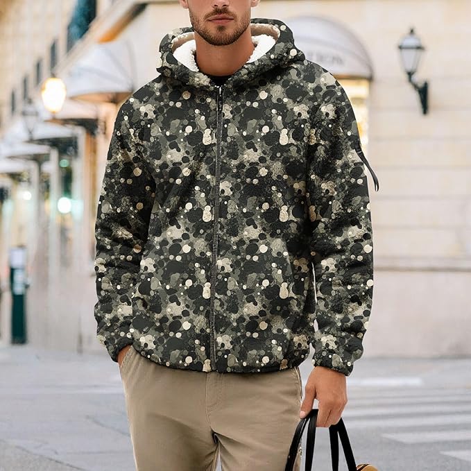 Men's Camouflage Hunting Fleece Lined Hoodie Camo Jackets Zip Up Long Sleeve Casual Winter Coats Hood Outerwear