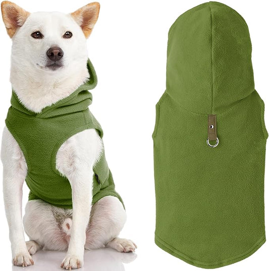 Gooby - Fleece Vest Hoodie, Small Dog Pull Over Hooded Fleece Jacket with Leash Ring, Green, X-Large