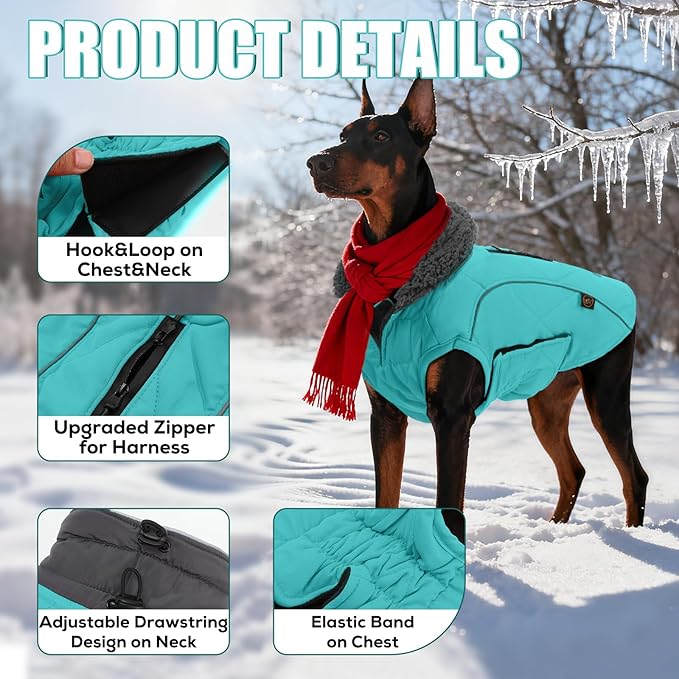EMUST Winter Dog Coats, Fleece Dog Apparel for Cold Weather, British Style Windproof Warm Pet Jacket for for Winter, Turquoise, XS