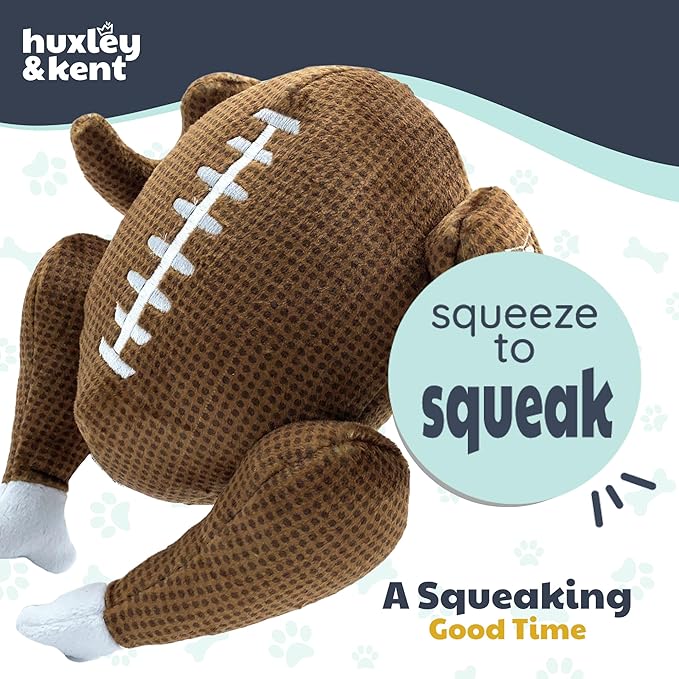 Huxley & Kent Funny Dog Toy w/Squeaker – Thanksgiving Fall Power Plush Squeaky Dog Toys for Small, Medium & Large Dogs – Soft Stuffed Animal for Indoor Play & Fetch - Turkey Bowl, Large