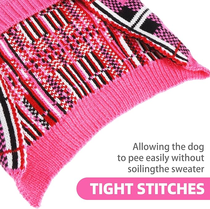 PUPTECK Dog Sweaters for Large Medium Small Dogs - Fall Classic Plaid Style Puppy Holiday Winter Coat Clothes Warm, Fuschia, SM