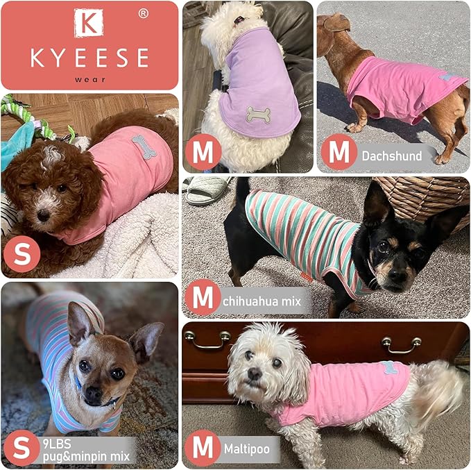 KYEESE 2Pack Dog Shirts Striped T Shirt Soft Tee for Small Dogs Cotton Tank Top Lightweight Sleeveless Vest Dog Clothes, Small,Purple+Striped