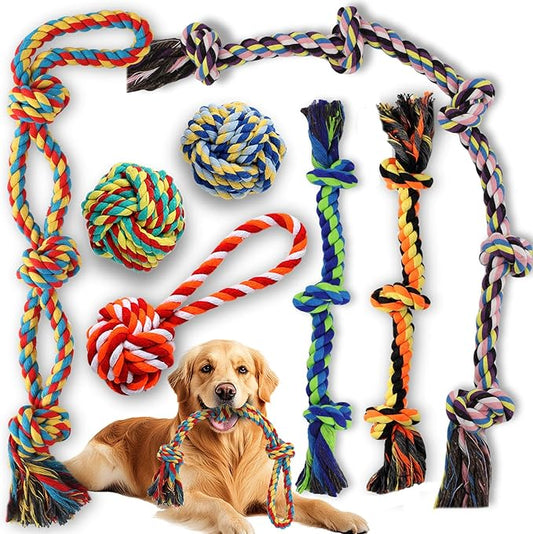 Rope Toys for Dogs Aggressive Chewers, Dog Rope Toy for Large Medium Breed, Tug of War Dog Toys Pack of 7 Indestructible Tough Pet Chew Toy Puppy Essentials Teething Toys Cotton